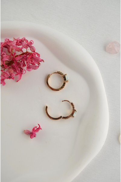 Sacce Scarves&Accessories Baguette Stone Hoop Earrings – Elegant Women's Earrings with Zircon Stones