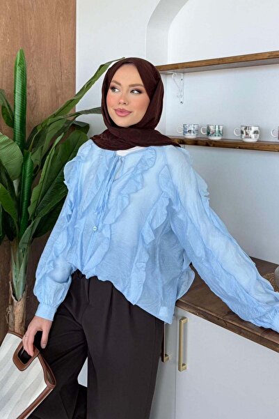 Hazamoda Μπλούζα με βολάν Momo σε μπλε χρώμα