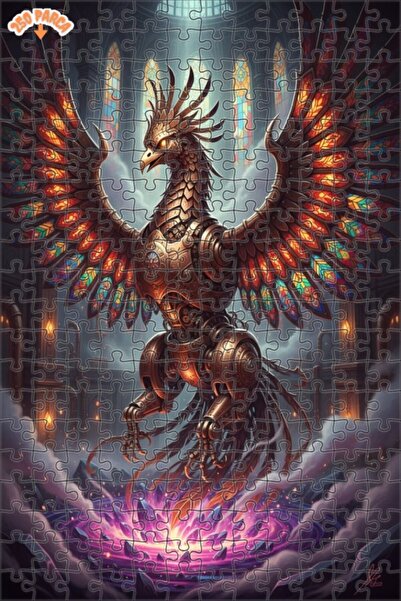 Esranın Dünyası لوحة فنية زيتية على شكل طائر الفينيق الميكانيكي، مزدوج الطبقا...