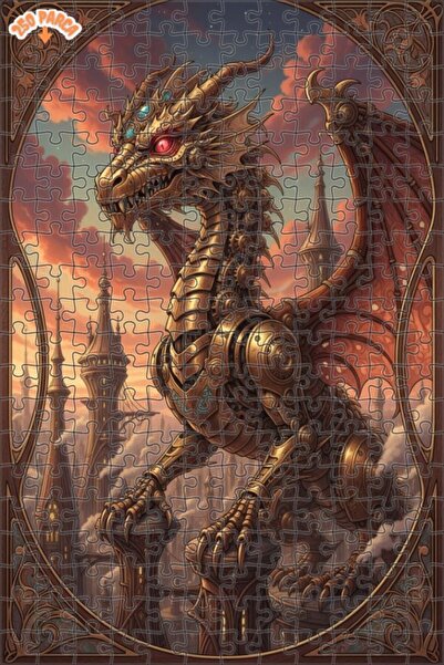 Esranın Dünyası Steampunk Mechanical Dragon Oil Painting Look Double Layer Fr...
