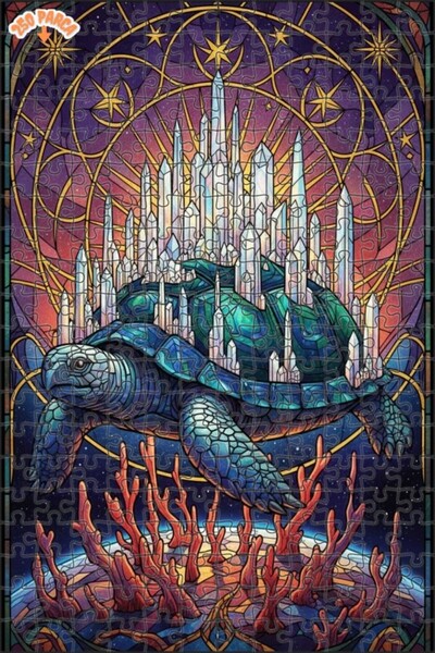 Esranın Dünyası Crystal Urban Giant Turtle Oil Painting Double-Layer Framed W...