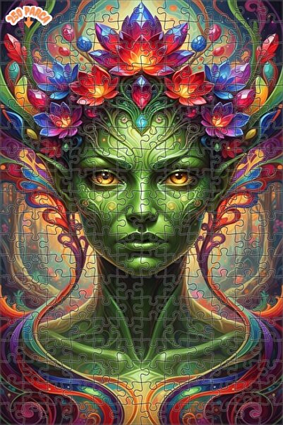 Esranın Dünyası Green Fairy Queen Oil Painting Look Double Layer Framed Woode...