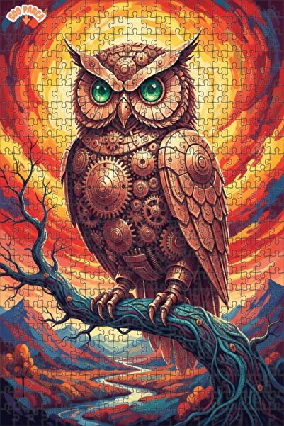 Esranın Dünyası Steam Mechanical Owl Oil Painting Look Double Layer Framed Wo...