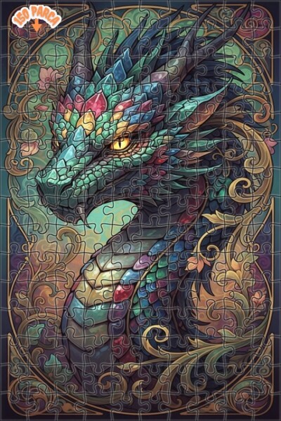 Esranın Dünyası Gorgeous Crystal Dragon Art Double Layer Framed Wooden Puzzle...