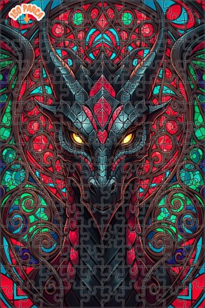 Esranın Dünyası Dragon Art Stained Glass Look Double Layer Framed Wooden Puzz...
