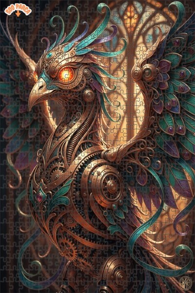Esranın Dünyası Steampunk Mechanical Phoenix Oil Painting Look Double Layer F...