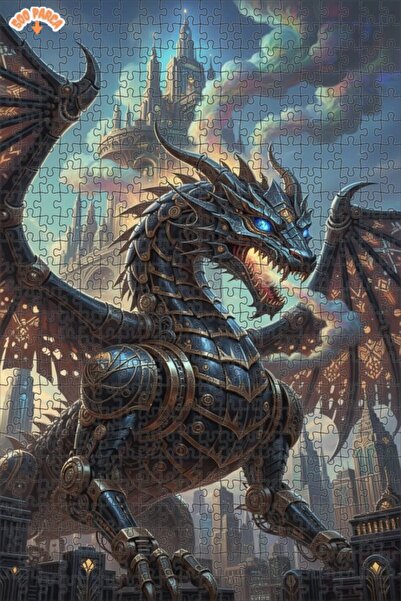 Esranın Dünyası Steampunk Mechanical Dragon Oil Painting Look Double Layer Fr...