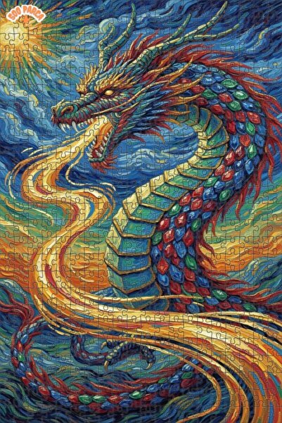 Esranın Dünyası Dragon Fire Oil Painting Look Double Layer Framed Wooden Puzz...