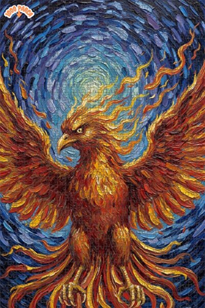 Esranın Dünyası Flaming Supreme Phoenix Oil Painting Lookalike Double-Layer F...