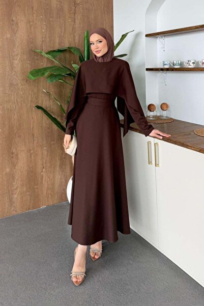 Hazamoda Double Cape Dress Brown