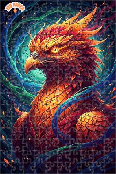 Esranın Dünyası Mystical Firebird Oil Painting Look Double Layer Framed Woode...