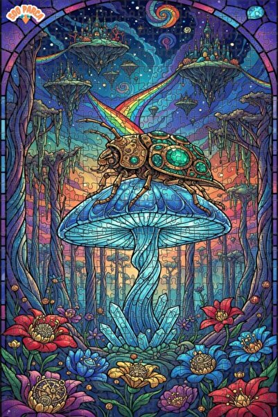 Esranın Dünyası Fantastic Forest Beetle Oil Painting Look Wooden Puzzle 500 P...