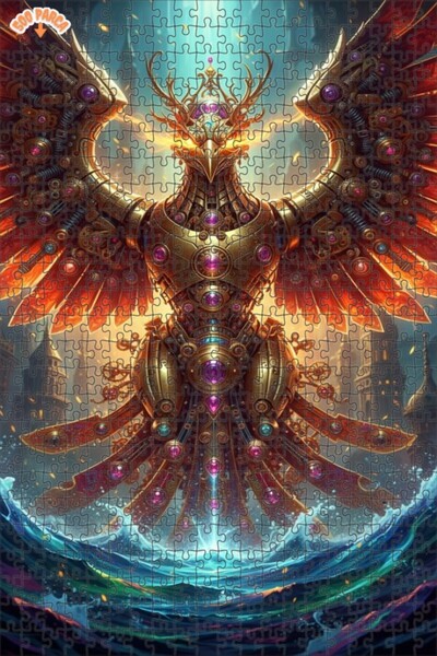 Esranın Dünyası Mechanical Phoenix Steampunk Art Double Deck Framed Wooden Pu...