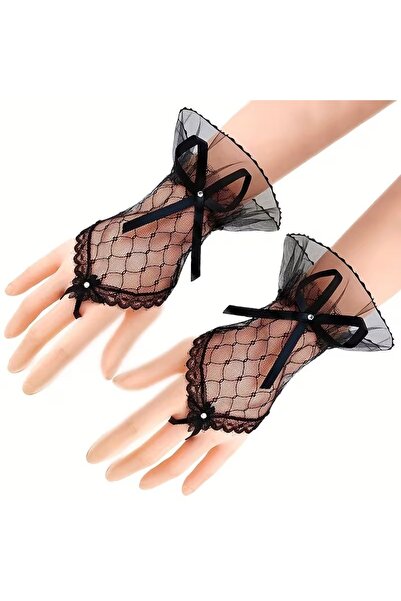 Skygo Black Lace bow finger ring women's gloves