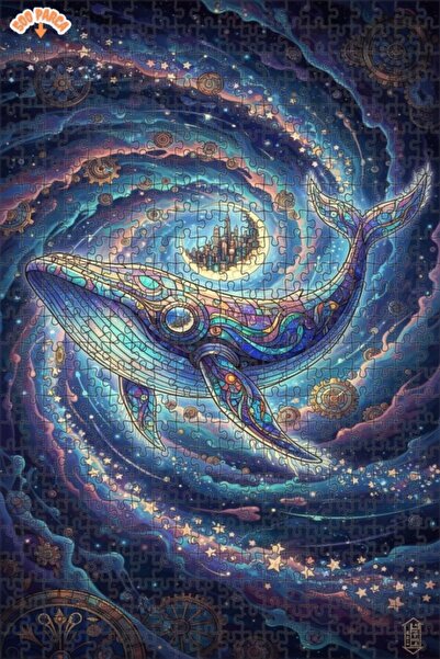 Esranın Dünyası Fantastic Whales Galaxy Journey Double-Layer Framed Wooden Pu...