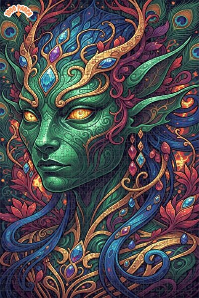 Esranın Dünyası Green Fairy Queen Oil Painting Look Double Layer Framed Woode...