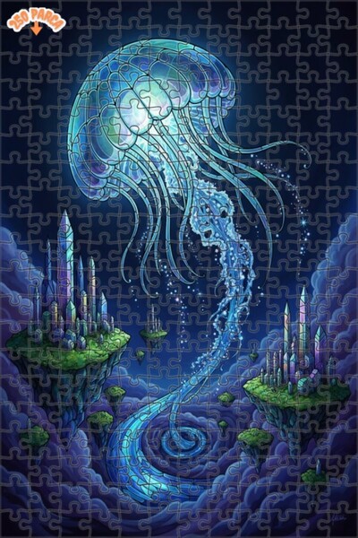 Esranın Dünyası Fantastic Jellyfish City Oil Painting Look Wooden Puzzle 250 ...