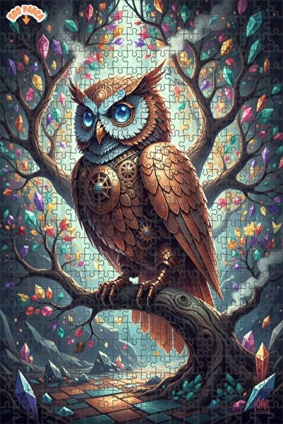 Esranın Dünyası Mysterious Steampunk Owl Art Double-Layer Framed Wooden Puzzl...