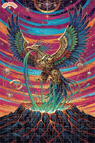 Esranın Dünyası Mystical Mechanical Bird Volcanic Rise Oil Painting Double-La...
