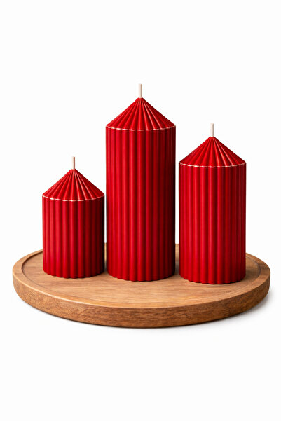 CandleCastCreation Spiral Mum 3lü (Kırmızı) Dekoratif Kokulu Mum 15-12-7 cm