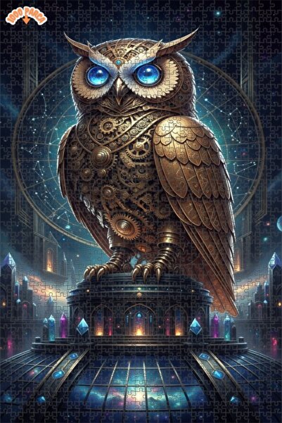 Esranın Dünyası Double-Layer Framed Wooden Puzzle with Mechanical Owl Art Tha...