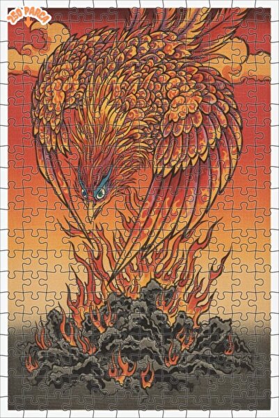 Esranın Dünyası لغز خشبي فني بتصميم طائر الفينيق المشتعل بالألوان الزيتية، مز...