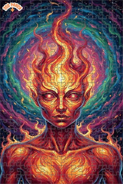 Esranın Dünyası Fire Goddess Oil Painting Look Double Layer Framed Wooden Puz...