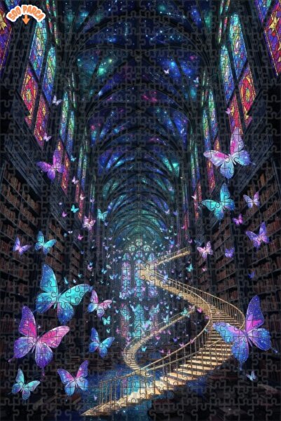 Esranın Dünyası Fantastic Galaxy Butterflies Library Oily Double-Layer Framed...