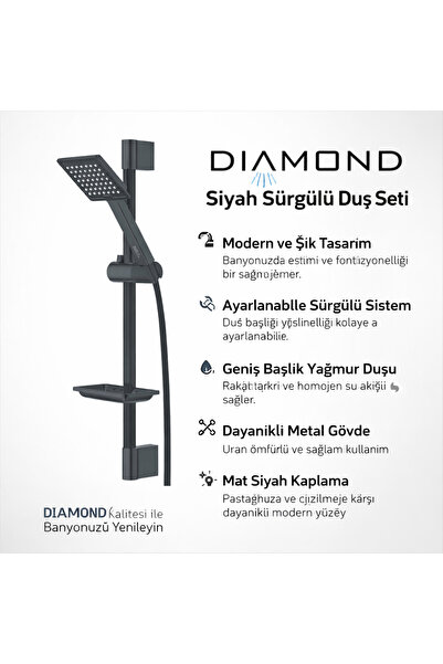 DIAMOND Siyah Sürgülü Duş Se