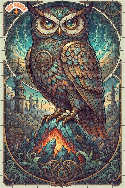 Esranın Dünyası Magical Forest Owl Oil Painting Look Art Double-Deck Framed W...