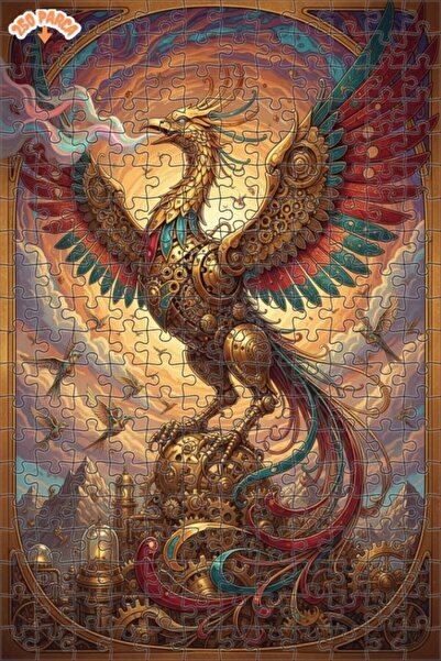 Esranın Dünyası Mechanical Phoenix Oil Painting Look Double Layer Framed Wood...