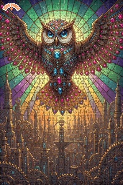 Esranın Dünyası Magical Steampunk Owl Design Wooden Puzzle with Double-Layer ...