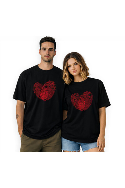 Kidilia Unisex Crew Neck Black Design Tshirt with Fingerprint Heart Image