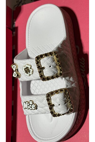 PLN SHOES Pastel Gold Gold Buckle Detail High Sole Women's Slipper Days of Le...