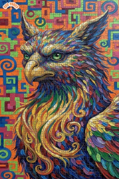 Esranın Dünyası Colorful Feathered Griffin Oil Painting Look Art Puzzle 500 P...