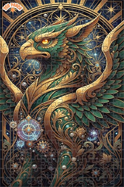 Esranın Dünyası Mysterious Griffin Art Print Double-Layer Framed Wooden Puzzl...