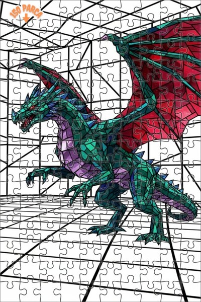 Esranın Dünyası لغز فني رائع من خشب موزاييك التنين المكون من مزدوج الطبقات قط...