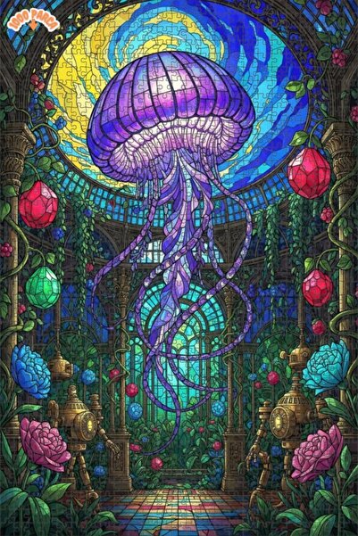 Esranın Dünyası لغز خشبي ملون باللون الأرجواني على شكل قنديل البحر مكون من مز...