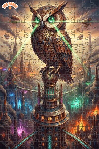 Esranın Dünyası Steampunk Owl Art Double Layer Framed Wooden Puzzle 250 Piece...