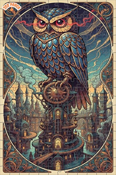 Esranın Dünyası Mysterious Steam City Owl Oil Painting Lookalike Double-Layer...