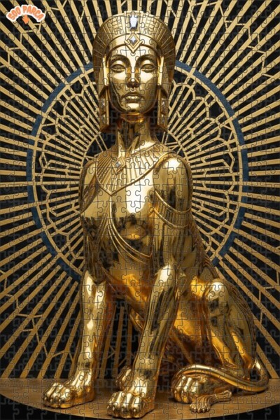 Esranın Dünyası لغز خشبي مُغلّف بـ مزدوج الطبقات قطعة من جولدن كينغ سفنكس آرت...