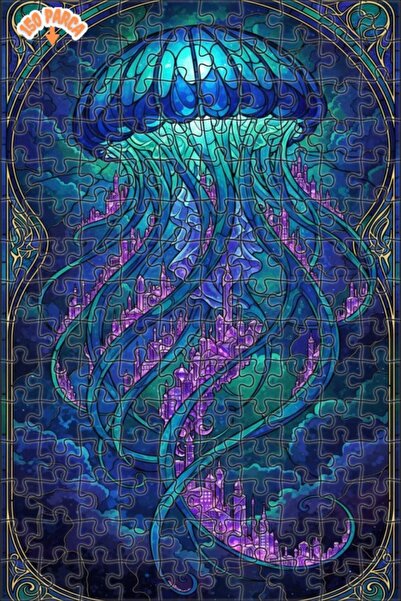 Esranın Dünyası Mermaid City View Mosaic Art Double-Layer Framed Wooden Puzzl...