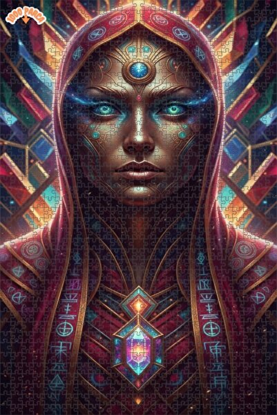 Esranın Dünyası Mysterious Cosmic Woman Oil Painting Look Double Layer Framed...