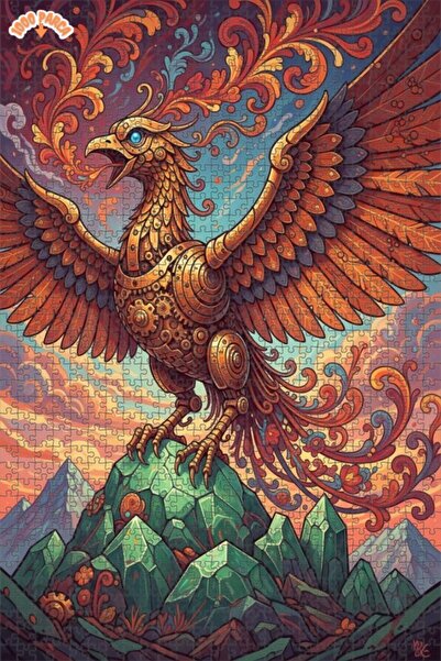 Esranın Dünyası Mechanical Phoenix Oil Painting Look Art Puzzle 1000 Pieces 7...