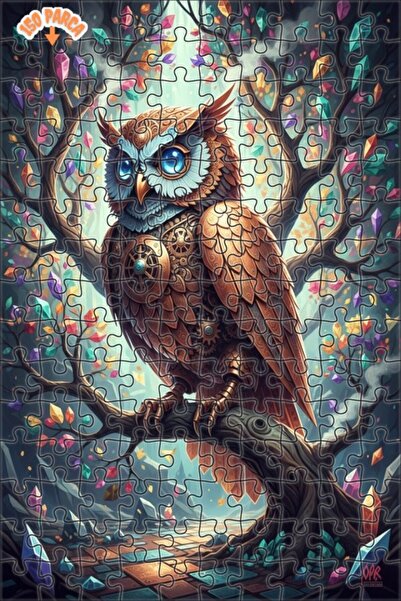 Esranın Dünyası Mysterious Steampunk Owl Art Double-Layer Framed Wooden Puzzl...