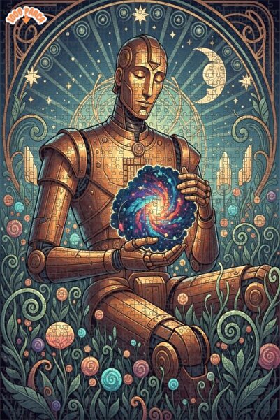 Esranın Dünyası لغز فني على شكل روبوت ذهبي لمراقبة الكون، مرسوم بالزيت، 1000 ...