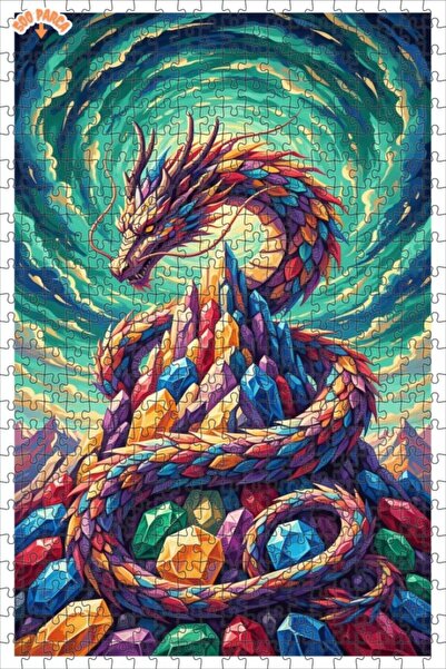 Esranın Dünyası Colorful Dragon Crystal Mountain Oil Painting Look Wooden Puz...