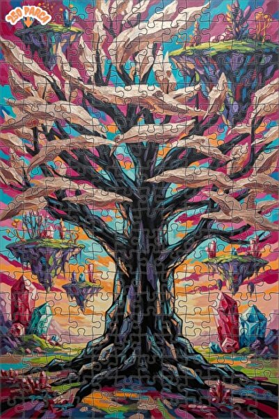 Esranın Dünyası لغز خشبي على شكل جزيرة طائرة وشجرة سحرية بمظهر لوحة زيتية، مز...