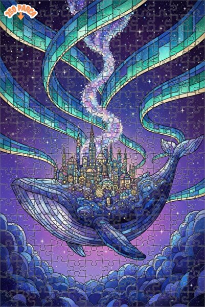 Esranın Dünyası Fantastic Whale City Glass Mosaic Looking Wooden Puzzle with ...