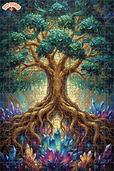 Esranın Dünyası Tree of Life Crystal Dream Oil Painting Look Wooden Puzzle wi...